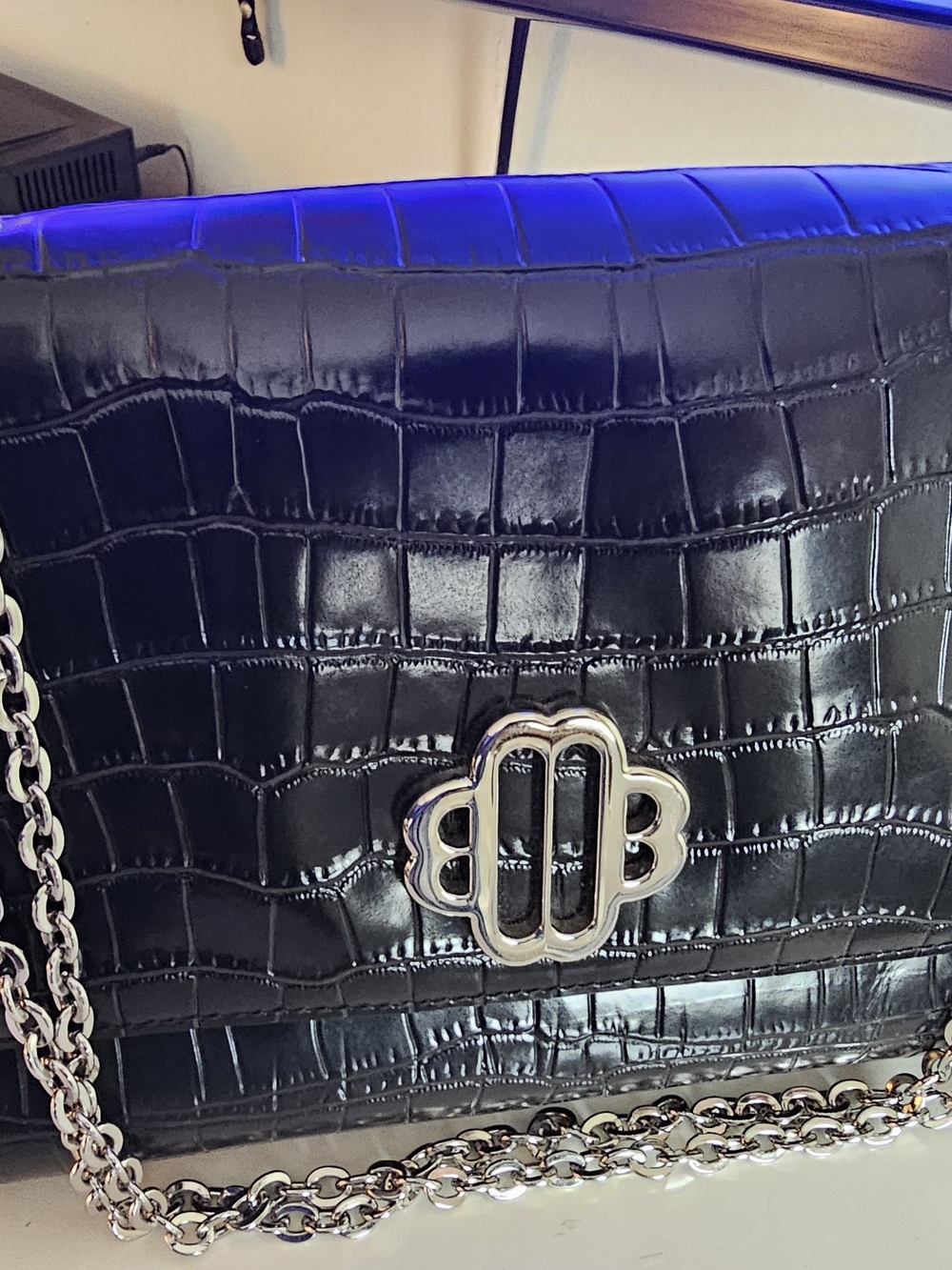 Maje brand. Never worn,leathe naturalBlack Croc-Embossed Chain Shoulder Bag